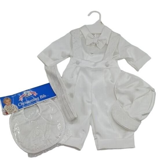 Vintage Christening Outfit For Baby Boy White 90's Complete Set Size 6-9 Months - Picture 1 of 7